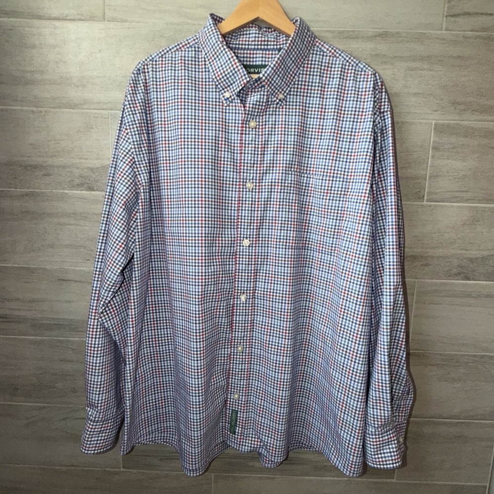 ORVIS Button Down Long Sleeve Active Fit Shirt Men's XL Check Pattern Blue Red